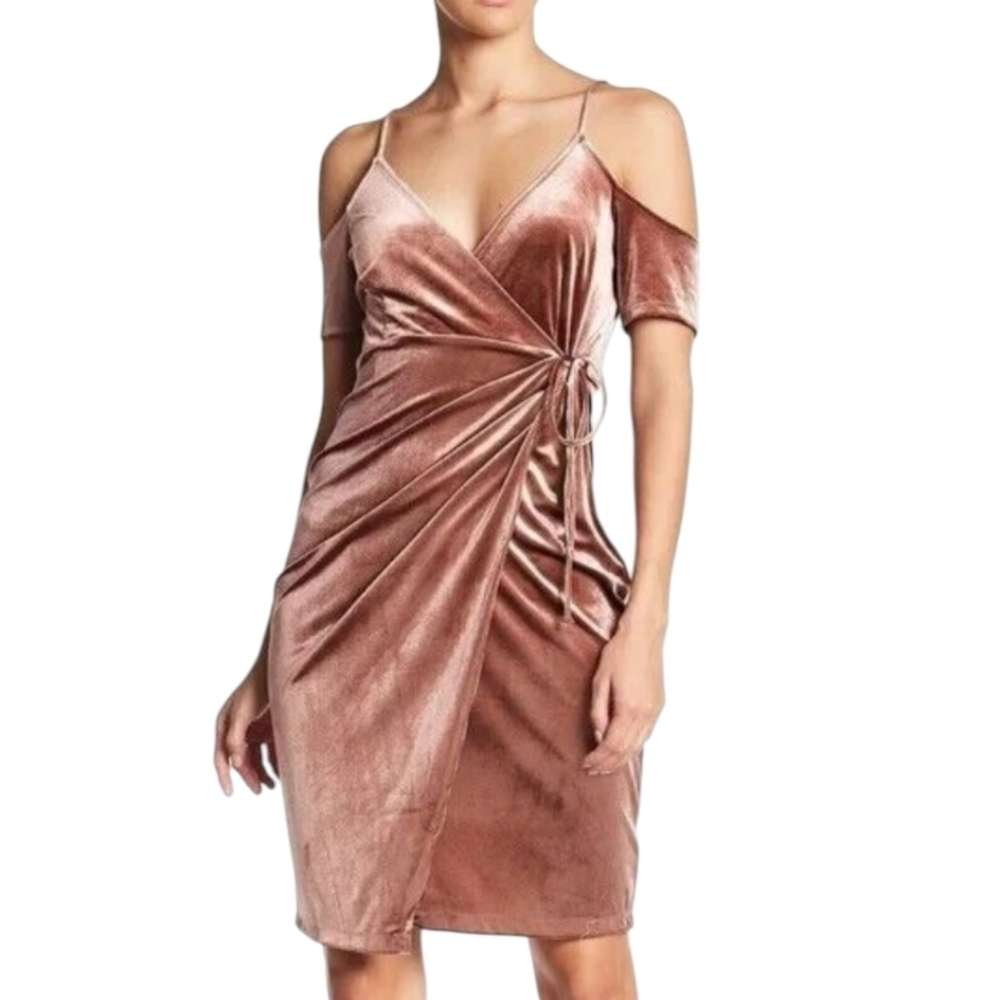 New ASTR Velvet Dress Mauve Velvet Slip Dress Wrap Mini Party Romantic NWT Sz M - Picture 8 of 10